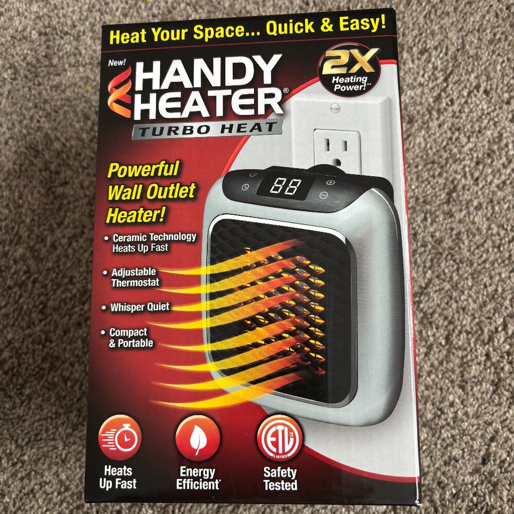 New Handy Heater TURBO HEAT Powerful 800 Wat Wall Outlet Heater Energy Efficient